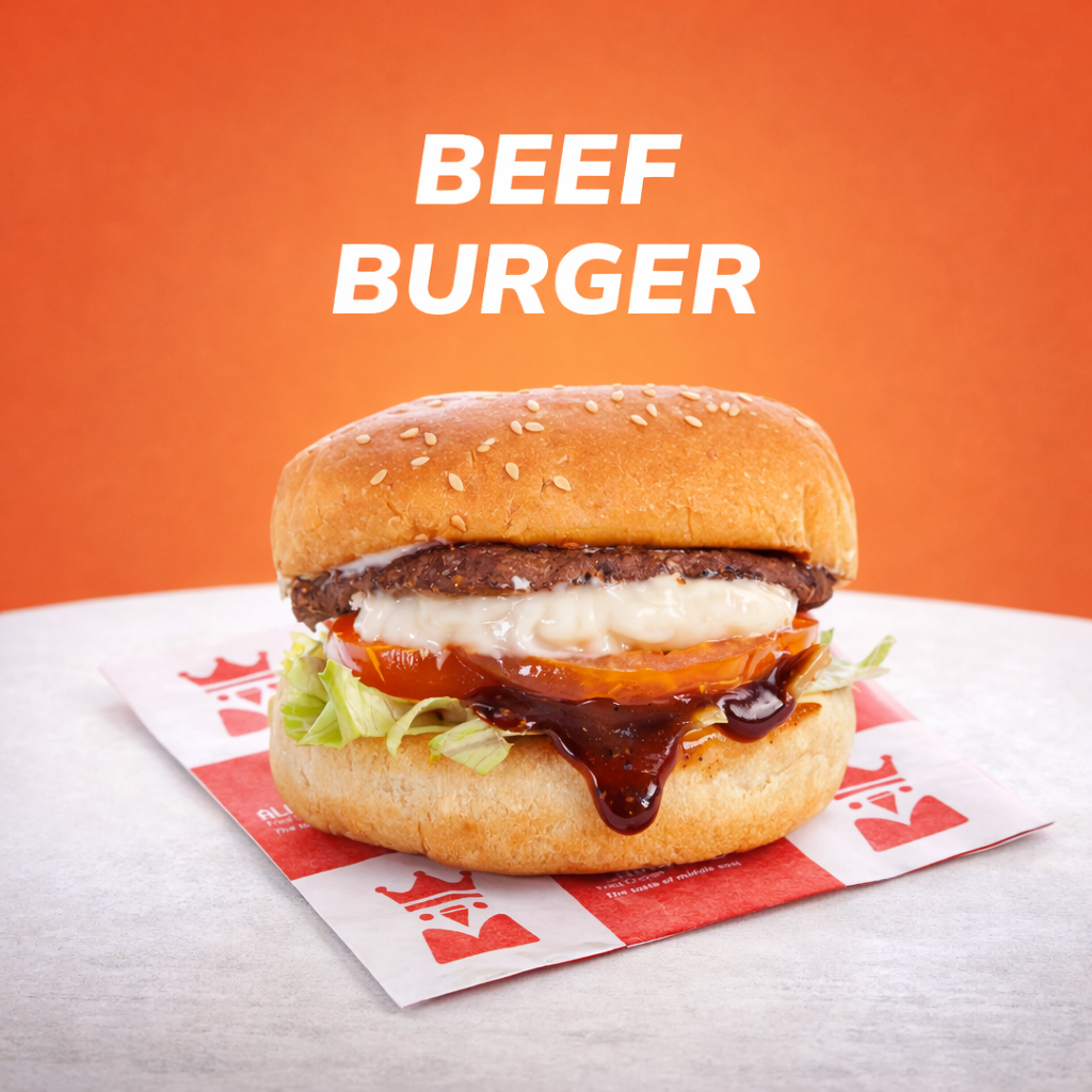 Beef Burger Almaz Chicken — burger dengan bumbu khas Almaz Chicken
